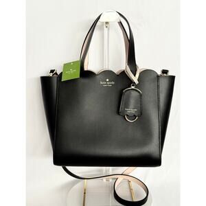 Kate Spade Magnolia St Mini Mina Scallop Black Leather Crossbody NWT